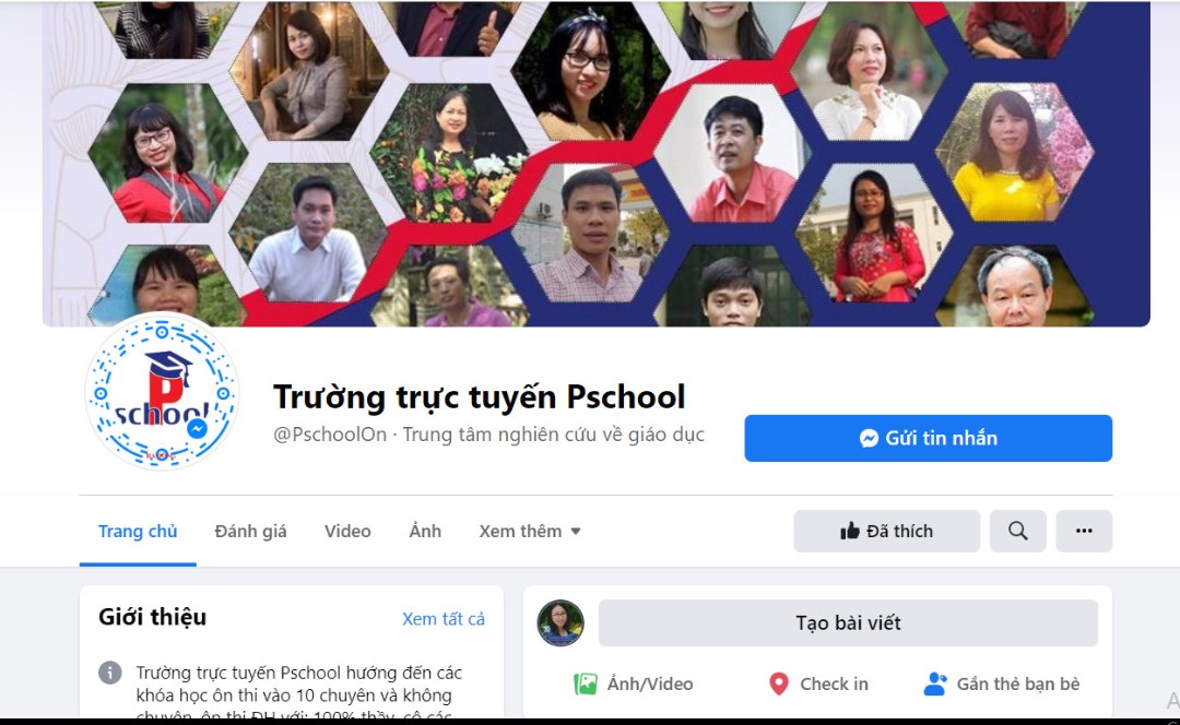 Trang Fanpage chính thức của Trường trực tuyến Pschool trên Facebook